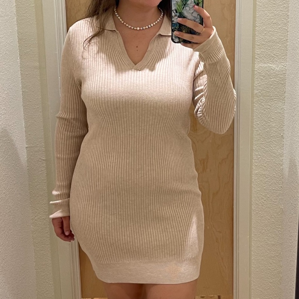 Nectar Long Sleeve Sweater Dress in Beige size L